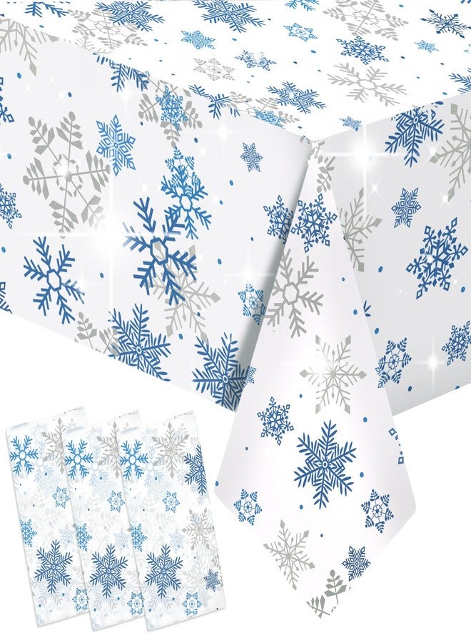 SpinLaLa 3-Piece 54 x 108 Inch Christmas Plastic Tablecloth White Snowflakes Design, Disposable Holiday Winter Wonderland Rectangle Table Cloth for Dining Room Kitchen Table Cover Indoor Outdoor Decorations - Image 1